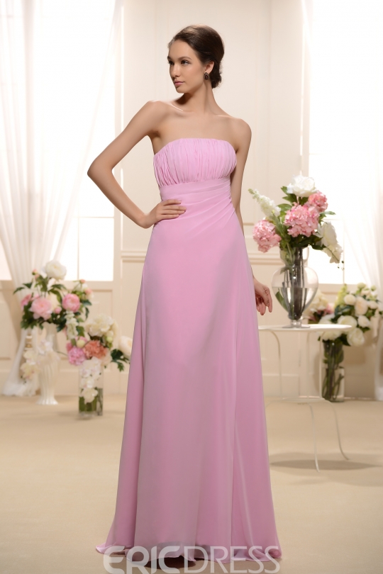 Design Ruched A-Line Strapless Floor-Length Bridesmaid Dress