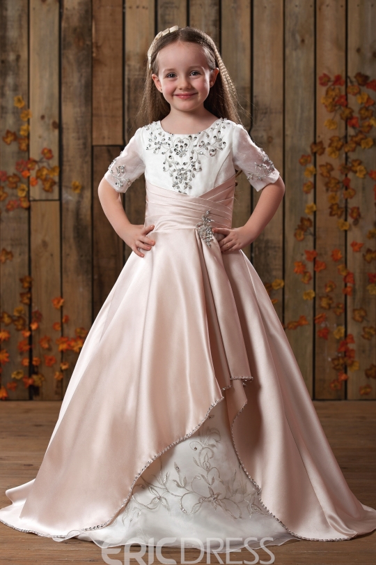 Gorgeous Princess Scoop Embroidery Applique Flower Girls Dress